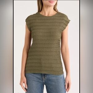 Tahari Olive High Neck Airflow Blouse